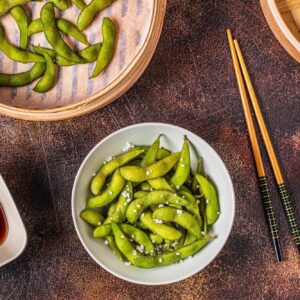 Cooked green edamame, japanese food.