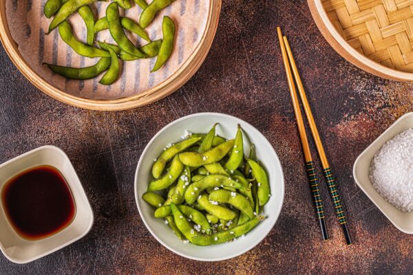 Cooked green edamame, japanese food.