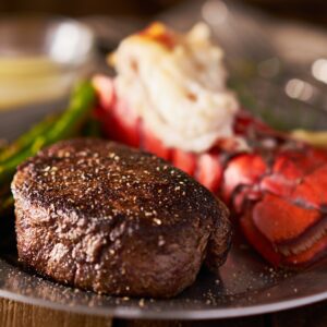 filet mignon steak with lobster tail surf and turf meal