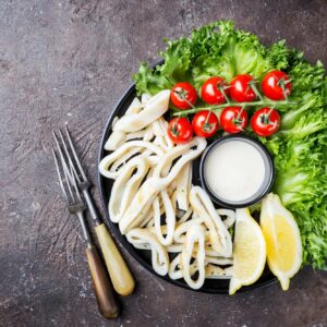 Squid salad and fresh vegetables