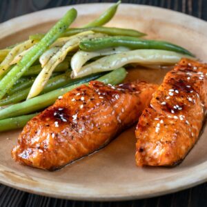 Teriyaki salmon with beans